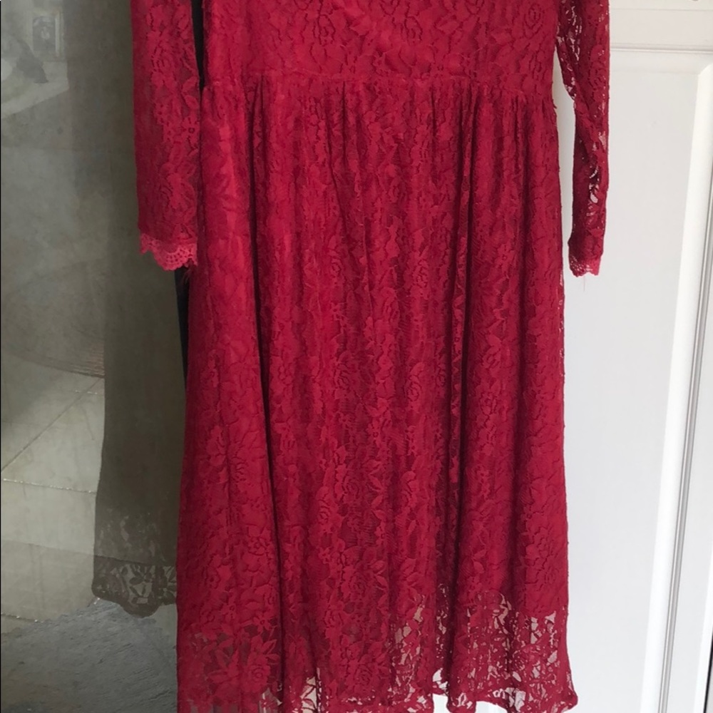 Red Floral Lace Dress - Picture 2 of 3
